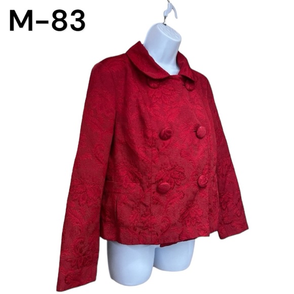 SzM Red Floral Textured Print Talbots Jacket Blazer - Picture 1 of 7